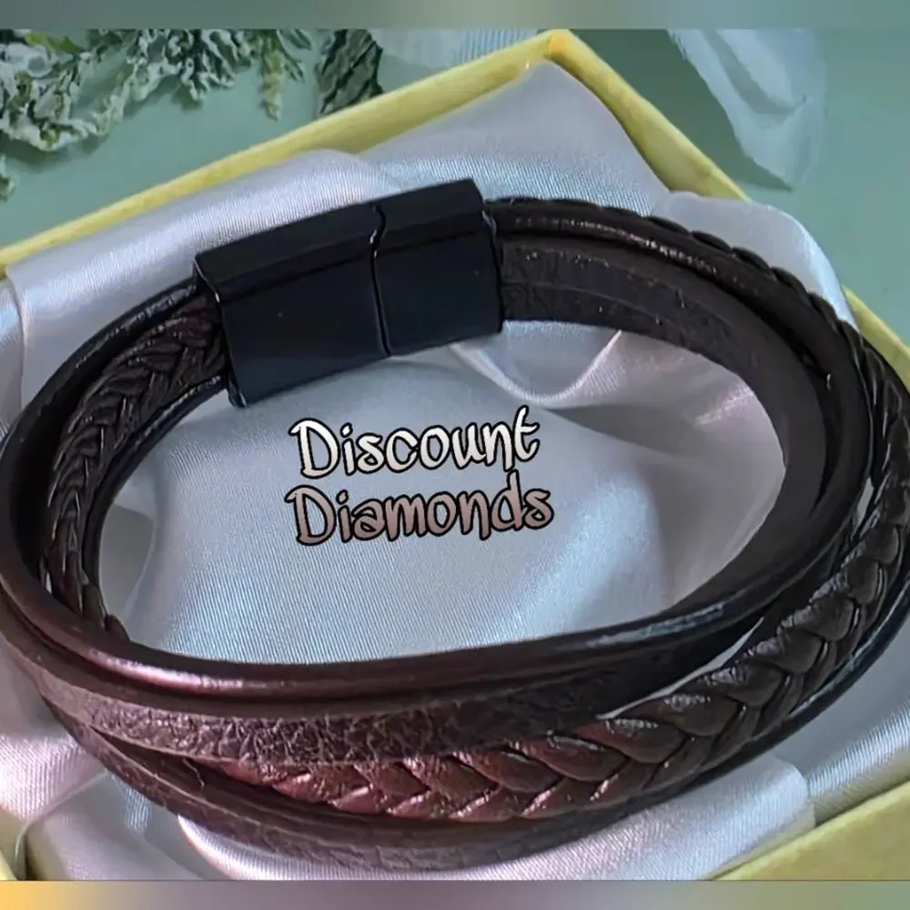 Brown Genuine Braided Brown  Leather Titanium Magnetic…